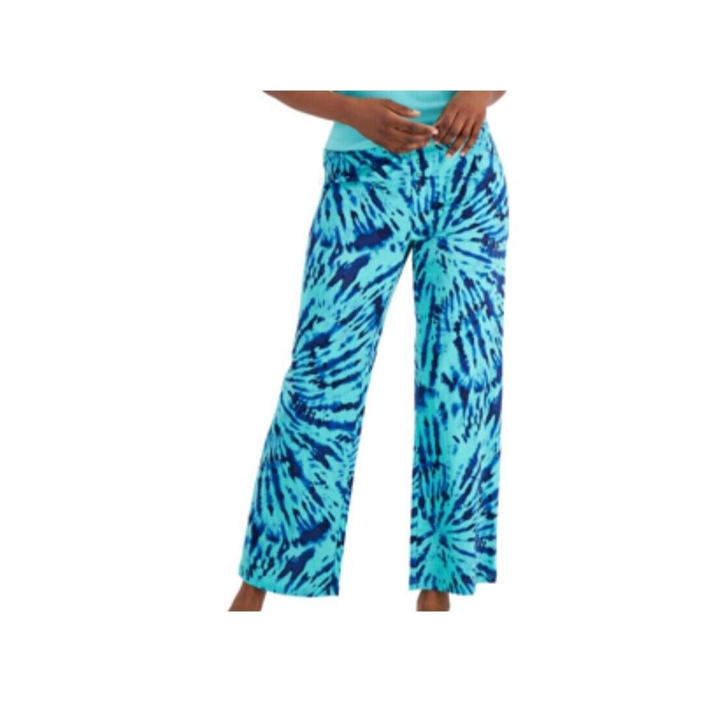 Jenni Pajamaβ Pants Women S Blue Tie Dye High Rise Wide Leg Ocean Aqua Burst